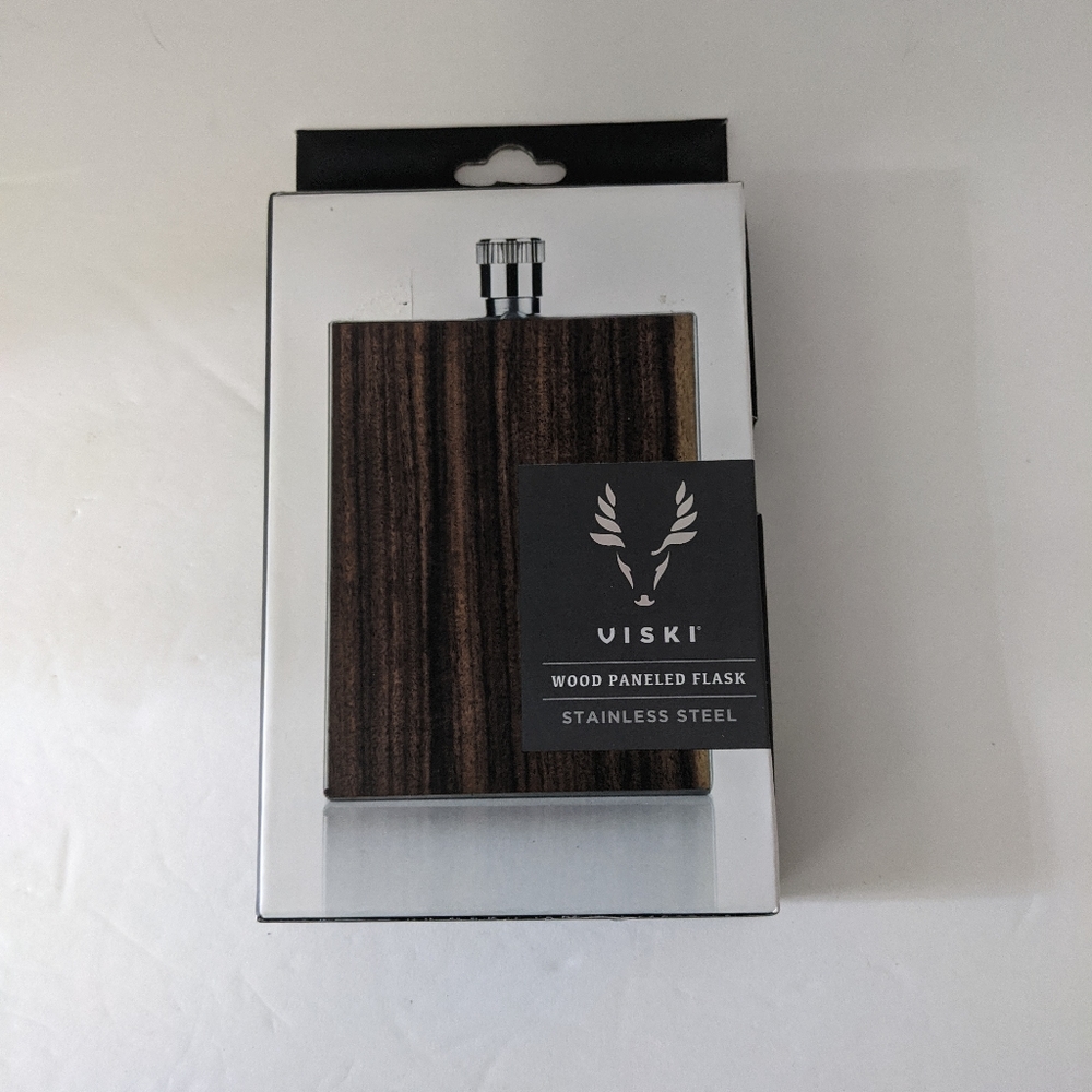 Viski Wood Panel Stainless Steel Flask